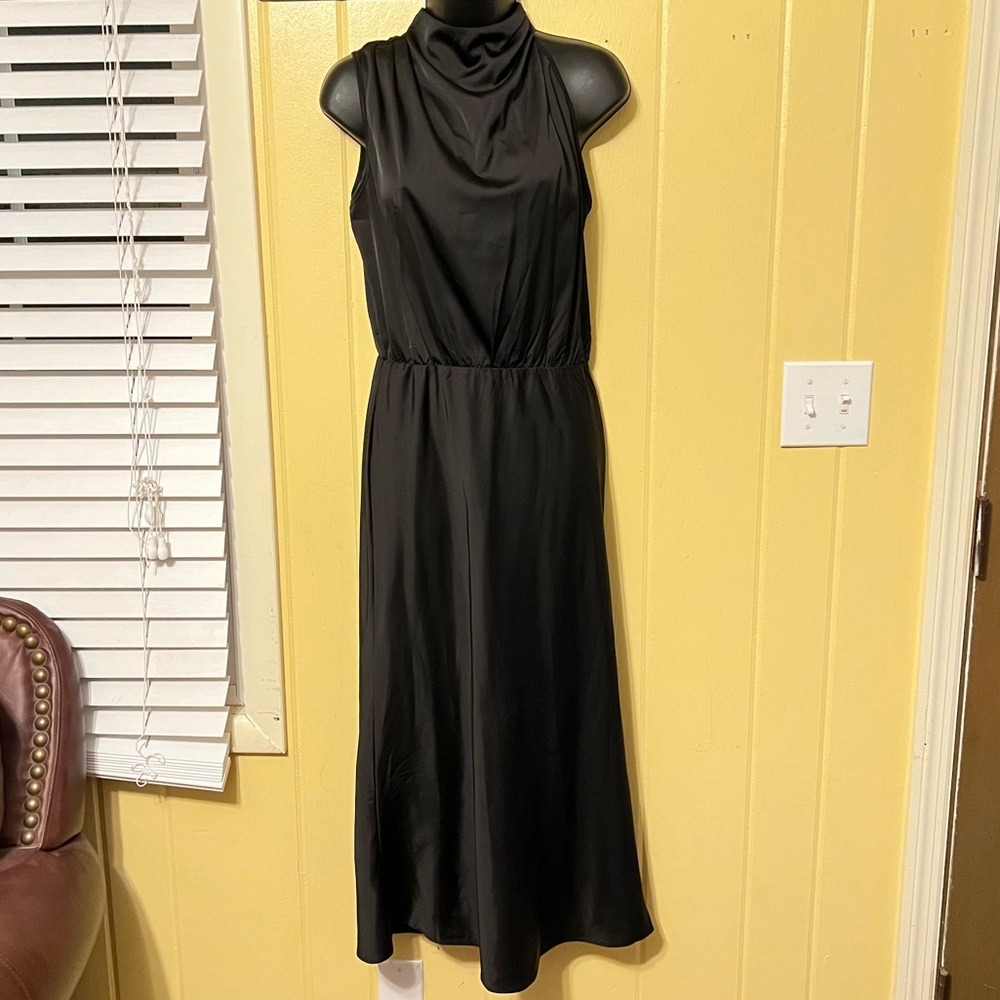 PrettyGarden Black Sleeveless Satin Mock Neck Maxi Dress Size S - Picture 2 of 10